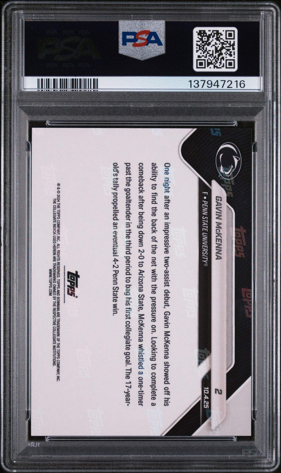 Graded 2025 Bowman U Now Gavin McKenna #2 Gold Foil /50 RC Hockey Card PSA 9