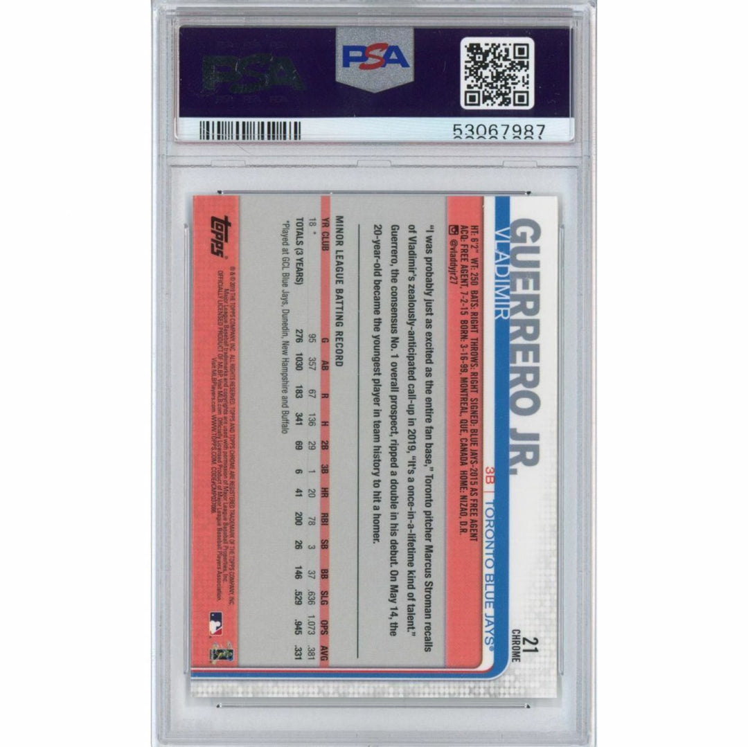Graded 2019 Topps Chrome Update VLADIMIR VLAD GUERRERO JR #21 Rookie Card PSA 10
