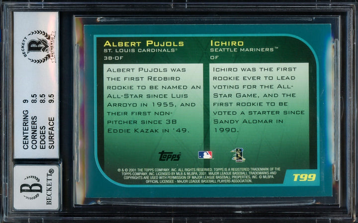 Albert Pujols Ichiro Suzuki Auto 2001 Topps Traded RC T99 BGS 8.5 Sig 10 ROY BAS