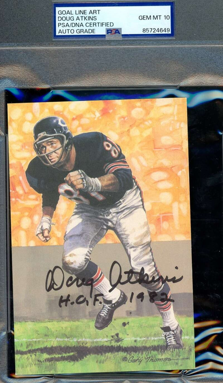 Doug Atkins Gem Mint 10 PSA DNA Signed Goal Line Art Card GLAC Autograph HOF 82