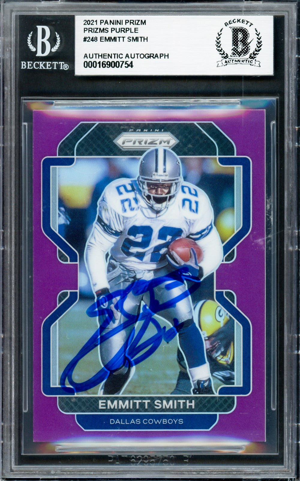 Emmitt Smith Auto Signed 2021 Panini Prizm Prizms Purple Card 248 92/125 Beckett