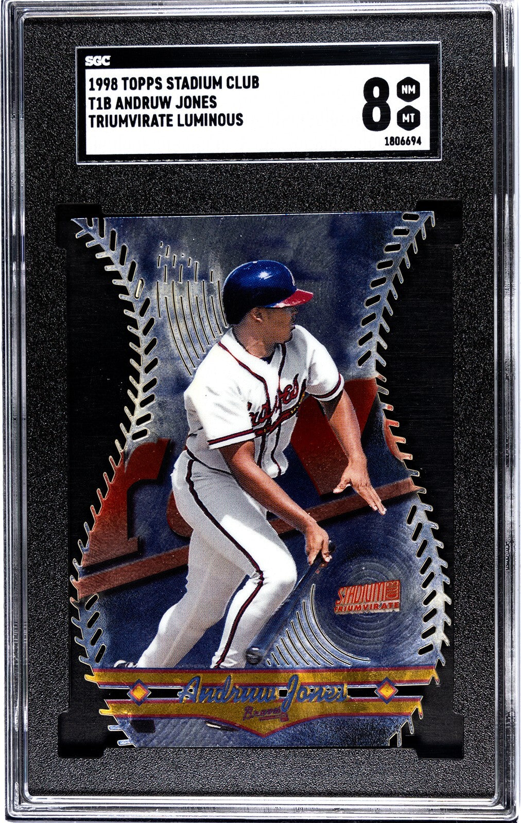Andruw Jones 98 Topps Stadium Club Triumvirate Luminous Card- SGC Graded 8 NM-MT