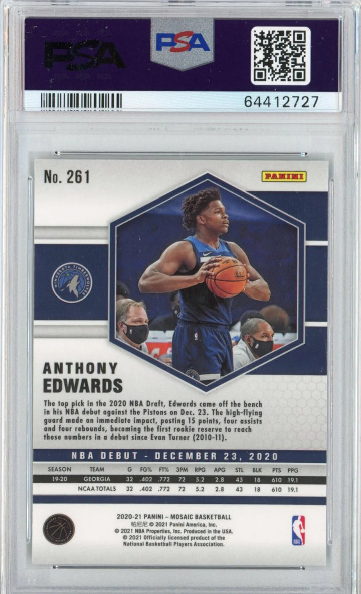 Graded 2020-21 Panini Mosaic Anthony Edwards #261 Rookie RC Card PSA 10 Gem Mint
