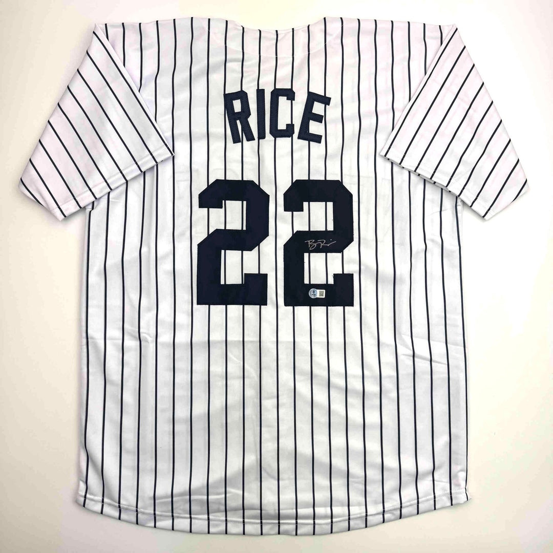 Autographed/Signed Ben Rice New York Pinstripe Baseball Jersey JSA COA