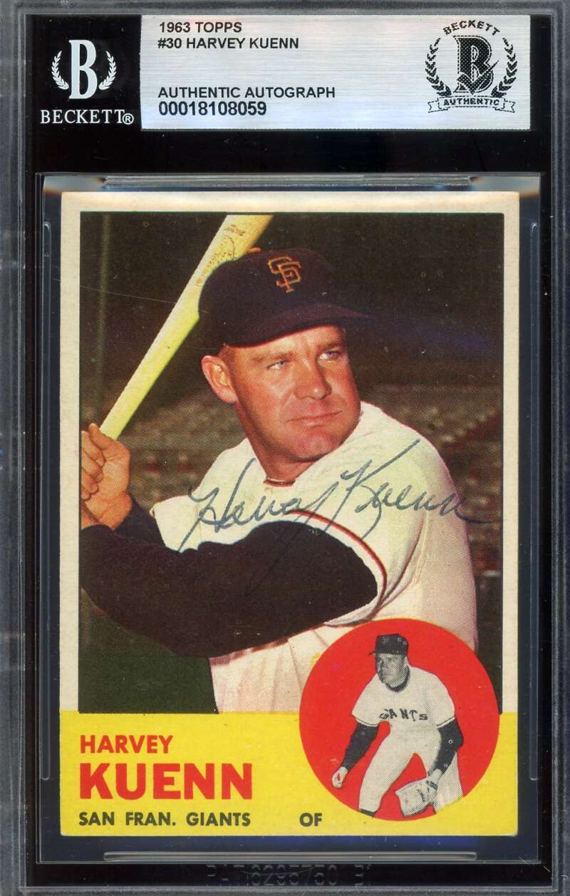 Harvey Kuenn Beckett BAS Vintage Signed 1963 Topps Autograph