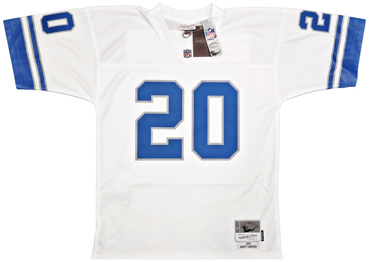 Lions Barry Sanders Auto White M&N 1996 NFL Legacy Throwback Jersey 48 Beckett