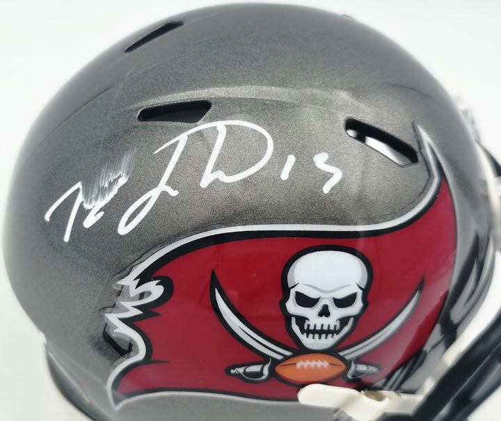 Tez Johnson Auto Buccaneers Silver Speed Mini Helmet (Smudged) JSA Witness