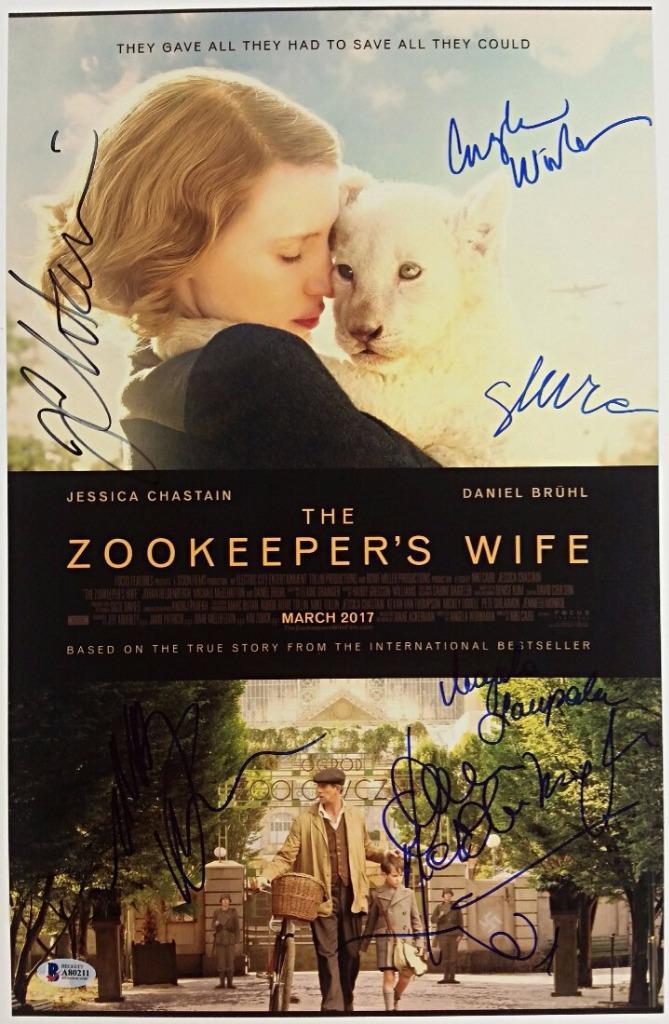 THE ZOOKEEPER'S WIFE Cast x7 Signed 11x17 Photo Chastain Workman BECKETT BAS COA