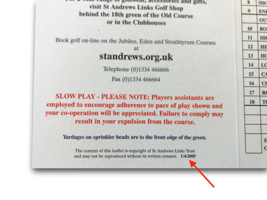 2005 St. Andrews Jack Nicklaus "Last Open" Authentic Old Course Unused Scorecard
