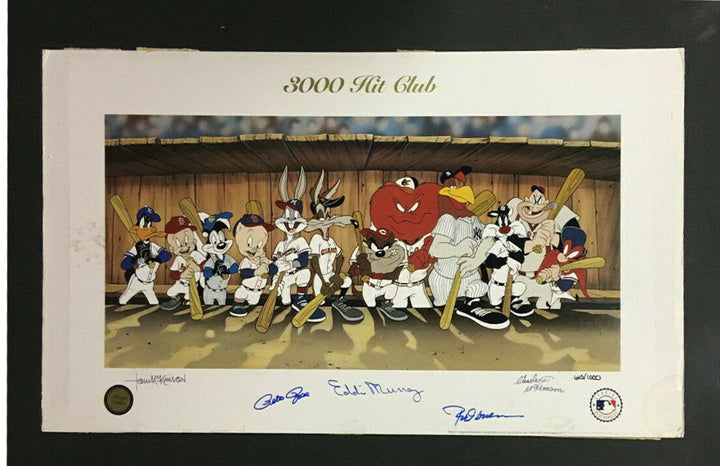 Pete Rose Eddie Murray Rod Carew signed 3000 hit Looney Tunes litho 3 auto COA