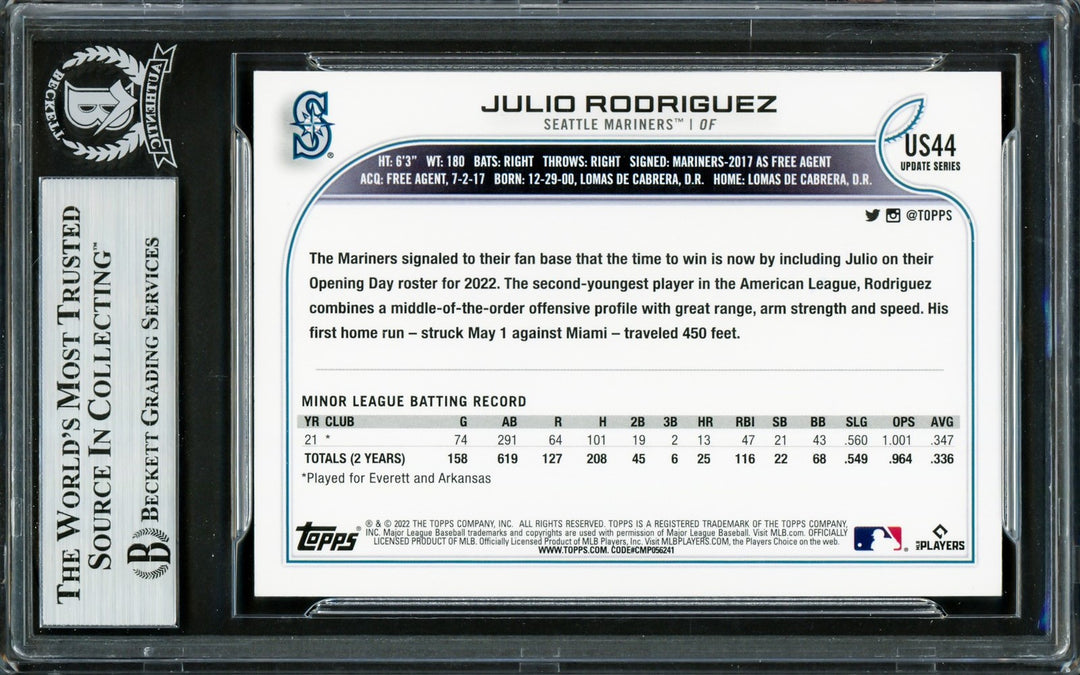 Julio Rodriguez Signed 2022 Topps Update Rainbow Foil RC US44 Mariners Beckett