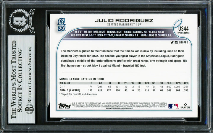 Julio Rodriguez Signed 2022 Topps Update Rainbow Foil RC US44 Mariners Beckett