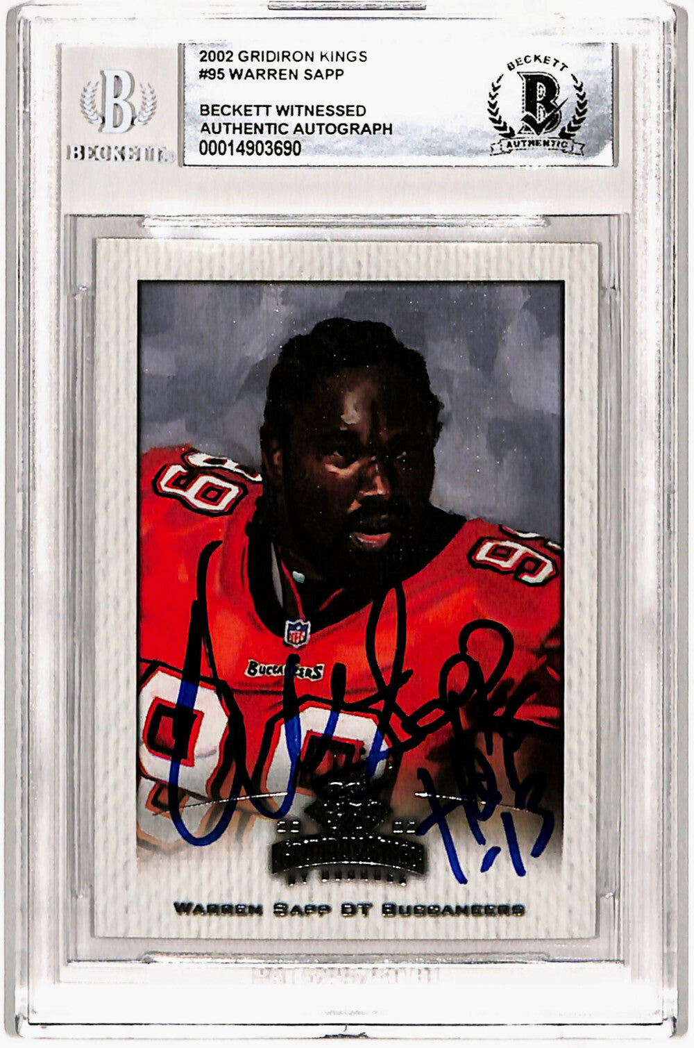 Warren Sapp Autographed 2002 Gridiron Kings #95 Trading Card Beckett Slab 40745