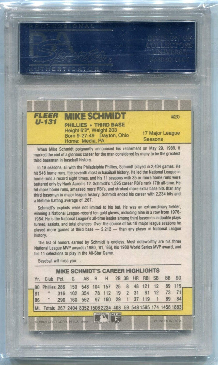 Mike Schmidt 1989 Fleer Update Autographed Card PSA/DNA Certified