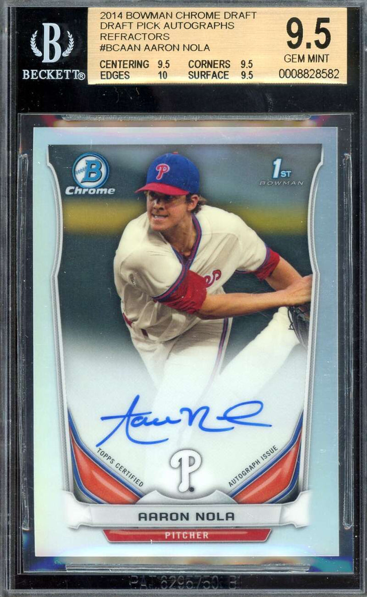 Aaron Nola Gem Mint 10 Beckett BAS Autograph 2014 Bowman Chrome Rookie Signed