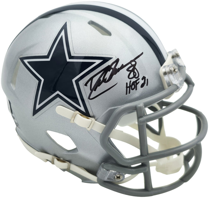 Drew Pearson Signed Dallas Cowboys Silver Speed Mini Helmet "HOF 21" Beckett