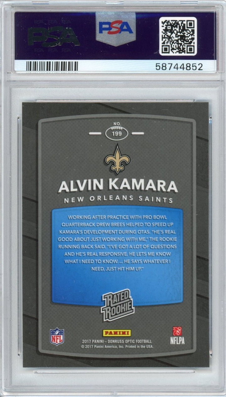 Graded 2017 Panini Donruss Optic Alvin Kamara #199 Rookie Card PSA 10