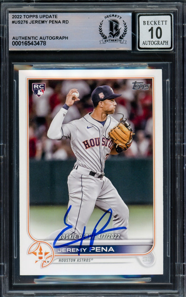 Jeremy Pena Signed 2022 Topps Update RC US276 Houston Astros Auto GM 10 Beckett