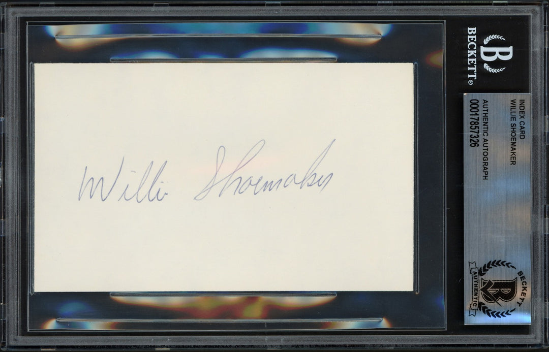 Willie Shoemaker Autographed Signed 3x5 Index Card Jockey Beckett BAS