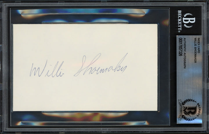 Willie Shoemaker Autographed Signed 3x5 Index Card Jockey Beckett BAS