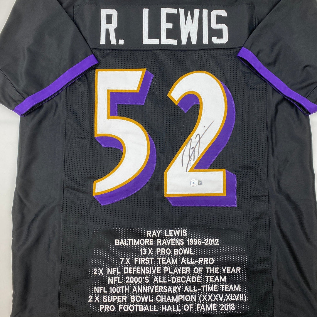 Autographed/Signed Ray Lewis Baltimore Black Stat Jersey Beckett COA