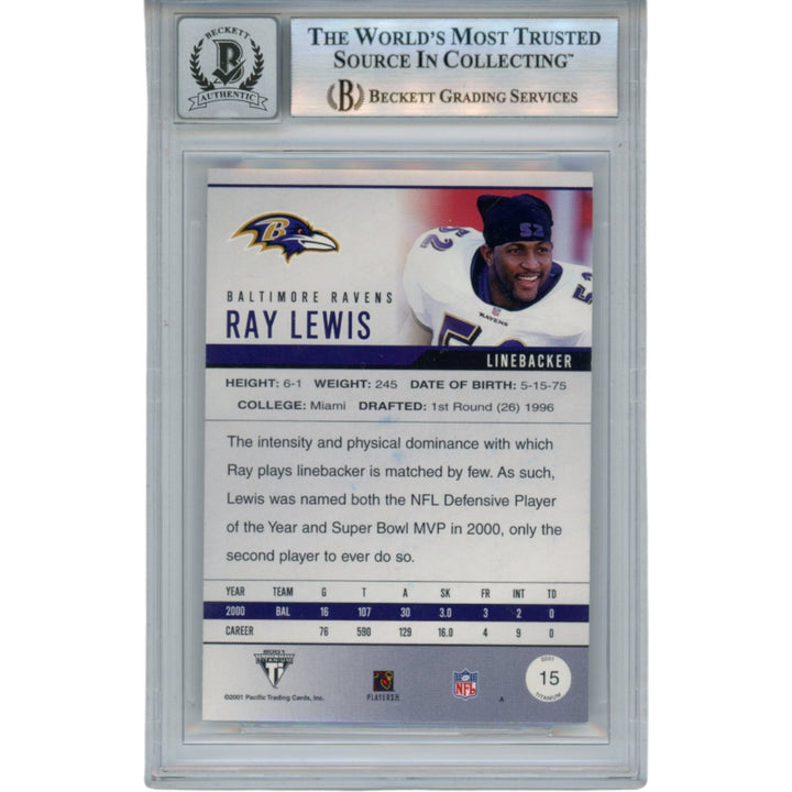Ray Lewis Autographed 2001 Pacific Private Stock #15 Trading Card Beckett 53040