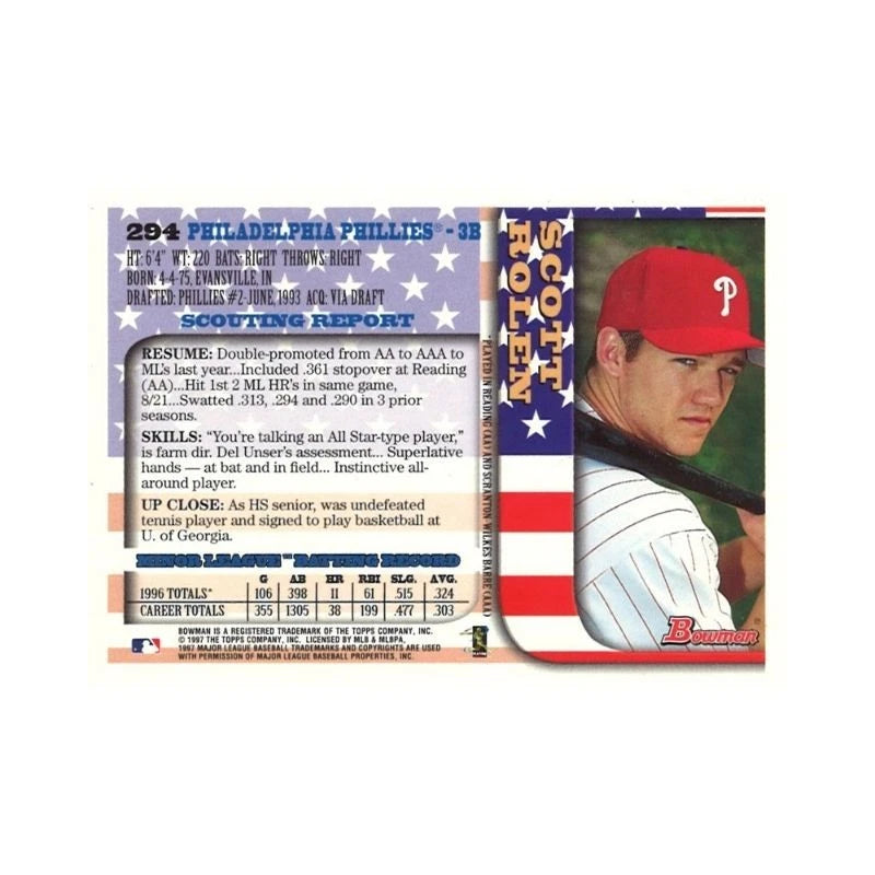1997 Bowman Scott Rolen International Autograph (CX Auth)