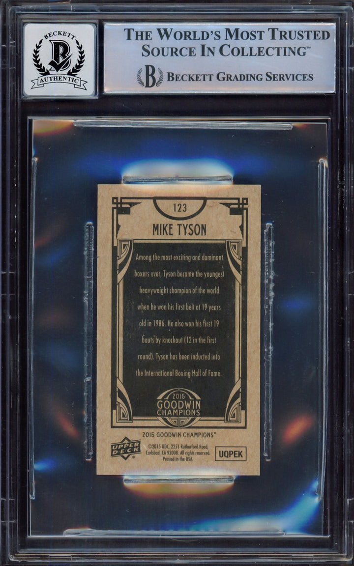 Mike Tyson Signed 2015 Upper Deck Goodwin Champions Mini Card 123 Sig 10 Beckett