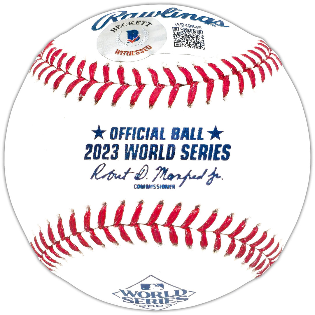 Evan Carter Signed Official 2023 WS Logo MLB Baseball Texas Rangers Beckett Wit