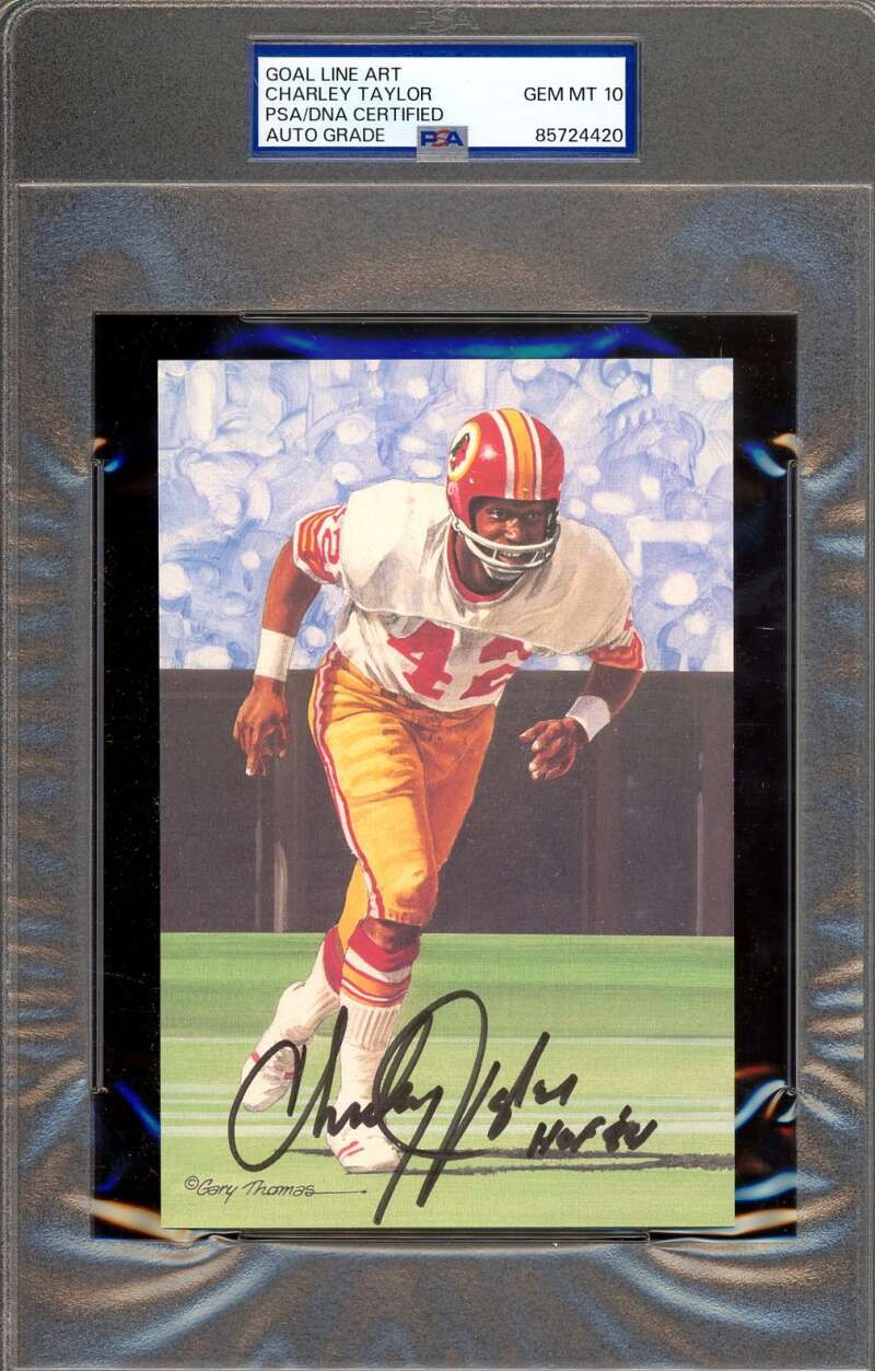 Charley Taylor Gem Mint 10 PSA DNA Autograph Goal Line Art Card GLAC Signed HOF