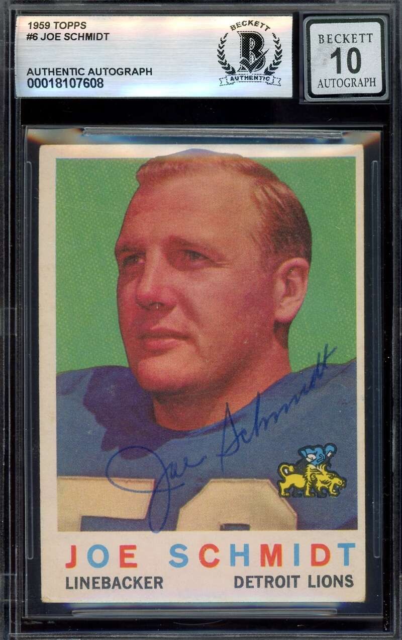 Joe Schmidt Gem Mint 10 Beckett BAS Signed 1959 Topps Autograph