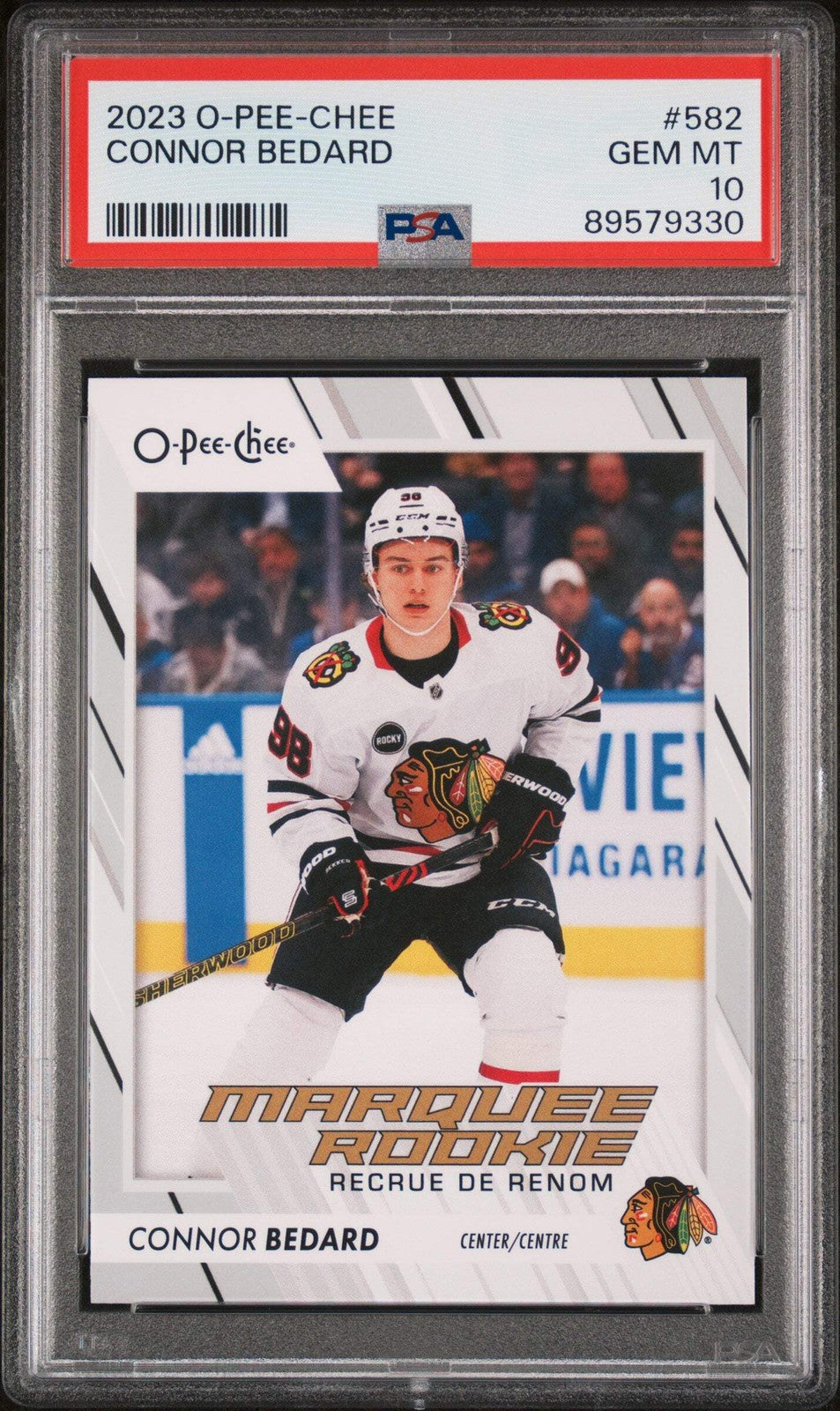 Graded 2023 Upper Deck O-pee-Chee Connor Bedard #582 Rookie Hockey Card PSA 10