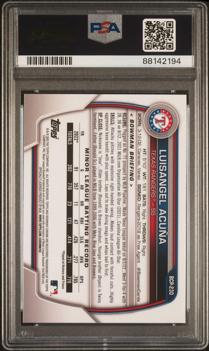 Graded 2023  Bowman Chrome S/E Luisangel Acuna #230 Pros RC Baseball Card PSA 10