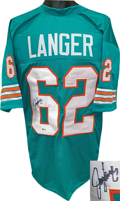 Jim Langer signed Teal TB Custom Pro Style FB Jersey XL- Beckett Holo #C98937