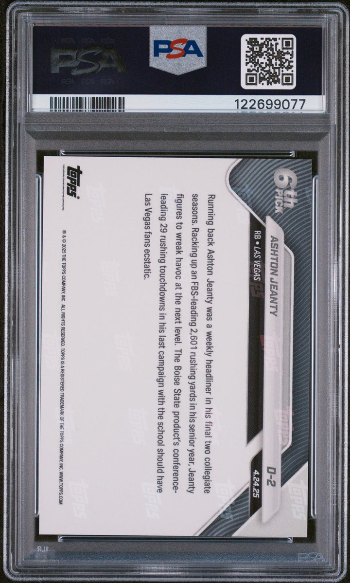 Graded 2025 Topps Now Ashton Jeanty #D2 Rookie RC Football Card PSA 10
