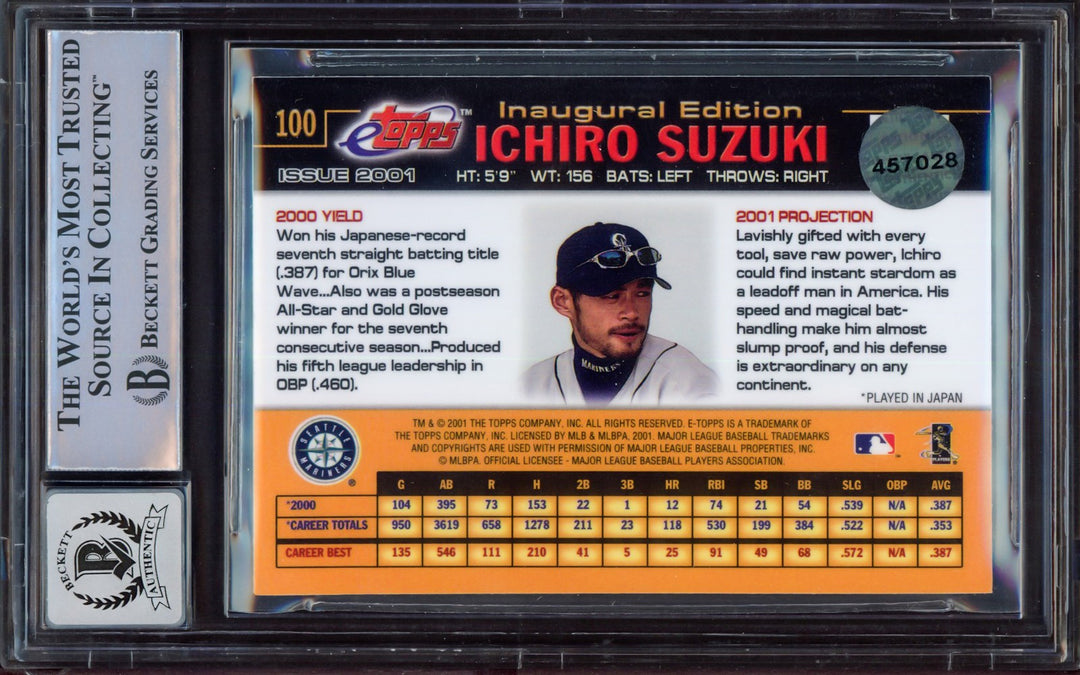 Ichiro Suzuki Signed 2001 eTopps RC 100 Mariners Auto GM 10 "01 ROY/MVP" Beckett