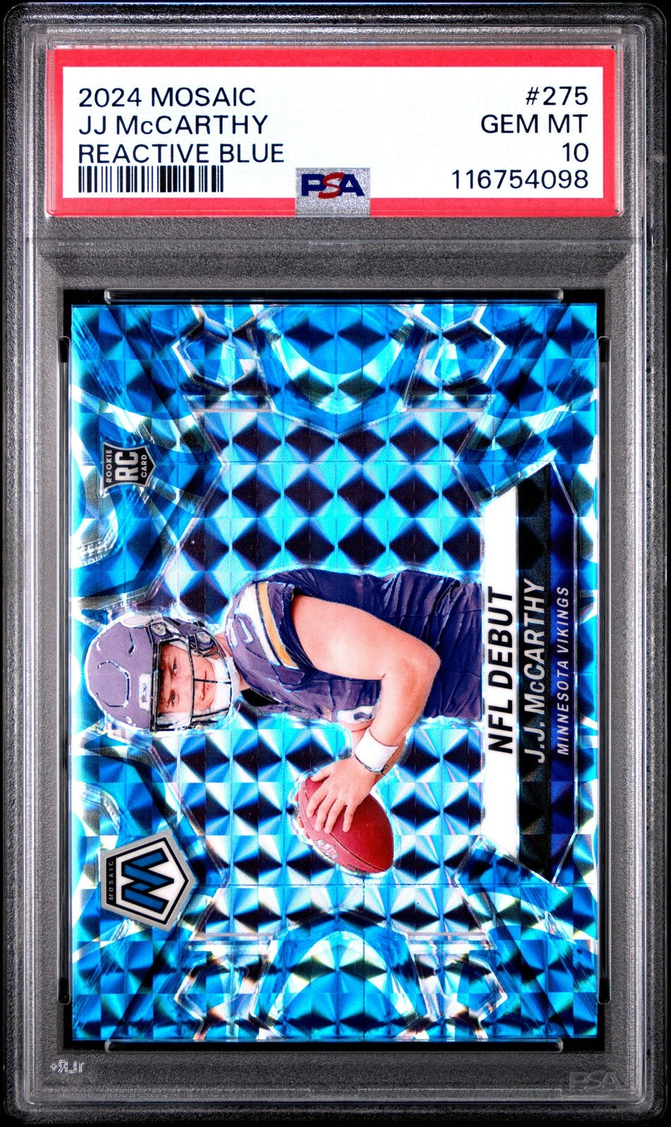 2024 Panini Mosaic JJ McCarthy #275 Reactive Blue Rookie RC Card PSA 10