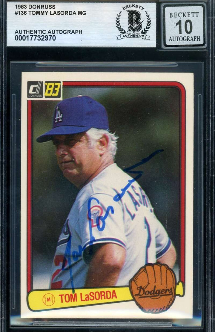 Tommy Lasorda Gem Mint 10 Beckett BAS Signed 1983 Donruss Autographed