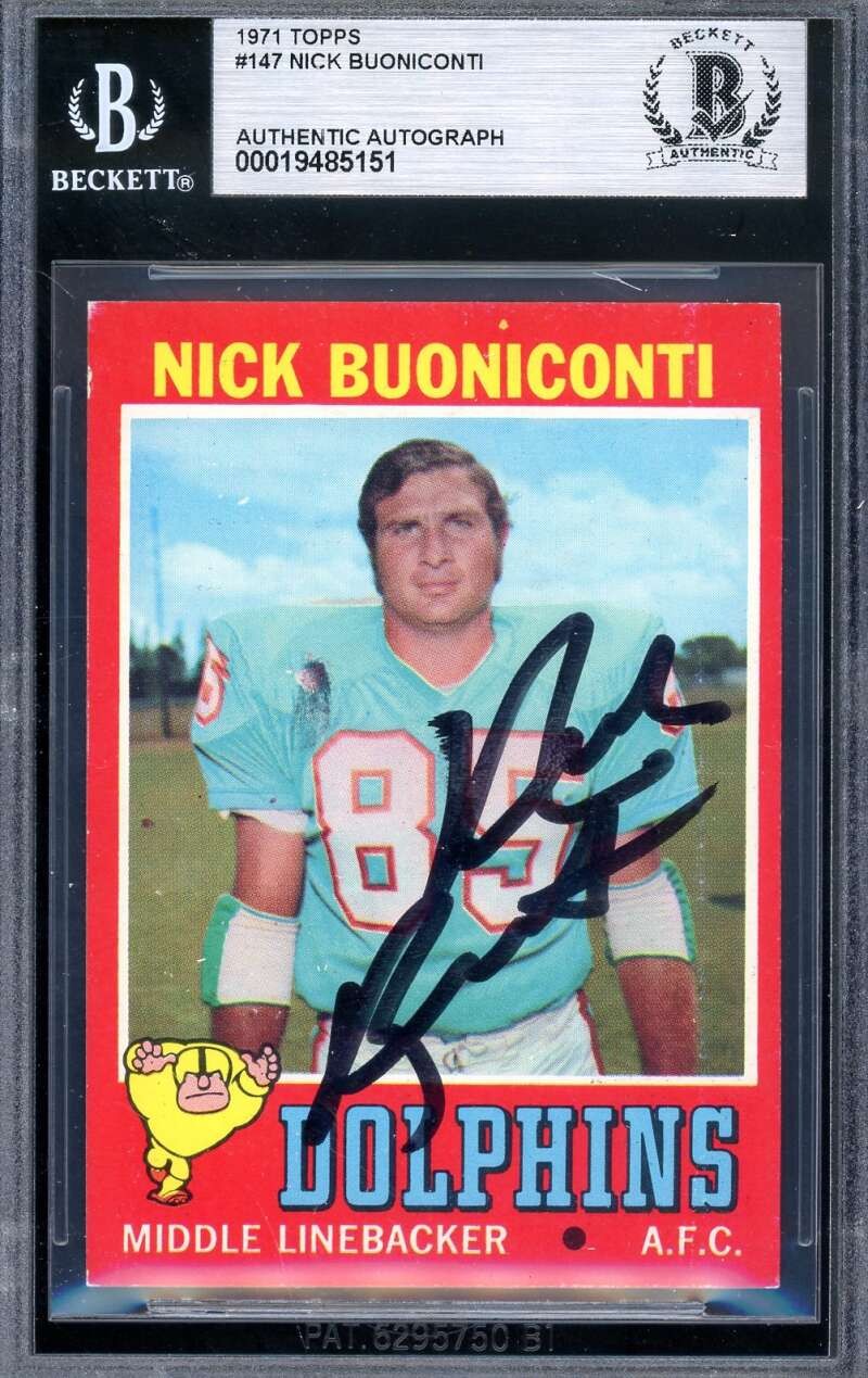 Nick Buoniconti Beckett BAS Signed 1971 Topps Autograph Dolphins