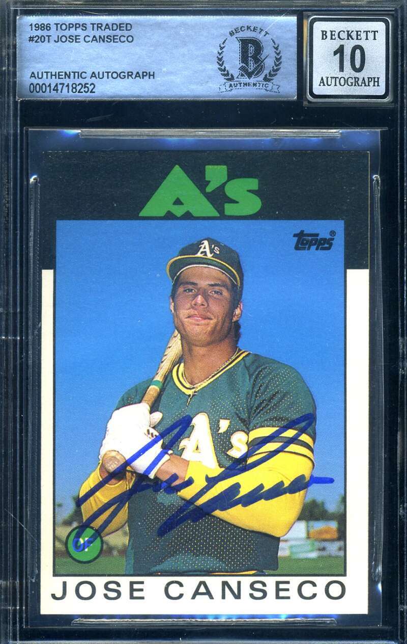 Jose Canseco Gem Mint 10 Beckett BAS Signed 1986 Topps Traded Rookie Autograph 1