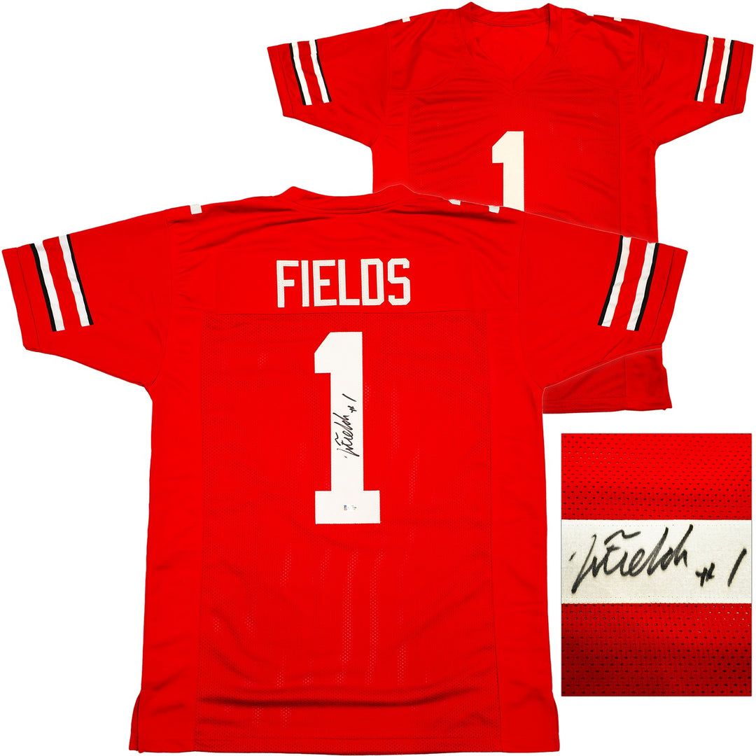 Ohio State Buckeyes Justin Fields Autographed Signed Red Jersey Beckett Wit