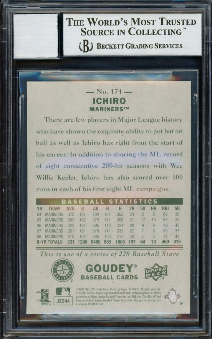 Ichiro Suzuki Signed 2009 Upper Deck Goudey Card 174 Mariners Auto GM 10 Beckett