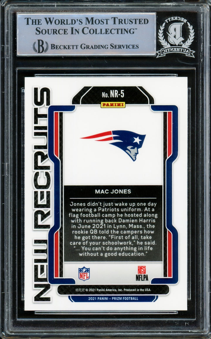 Mac Jones Auto 2021 Panini Prizm New Recruits RC NR-5 Patriots Beckett #14860961