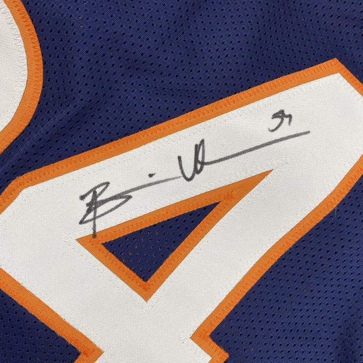 Framed Autographed/Signed Brian Urlacher 35x39 Chicago Blue Jersey BAS COA