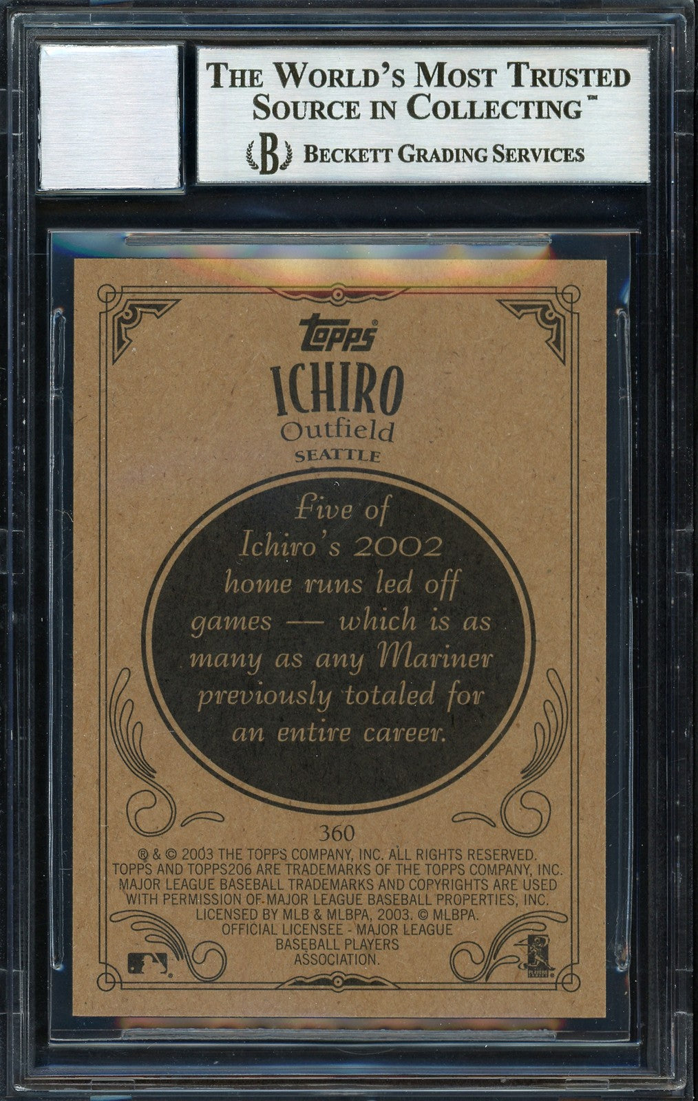 Ichiro Suzuki Signed 2002 Topps 206 Card 360 Seattle Mariners Auto 10 Beckett