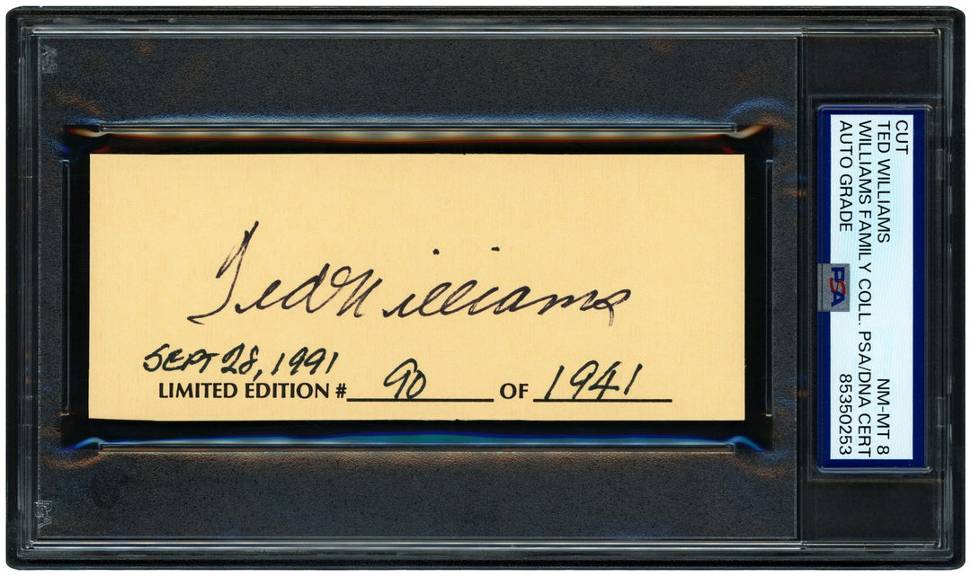 Ted Williams 2x5 Red Sox Auto Grade Near Mint/Mint Signed Cut Signature PSA/DNA