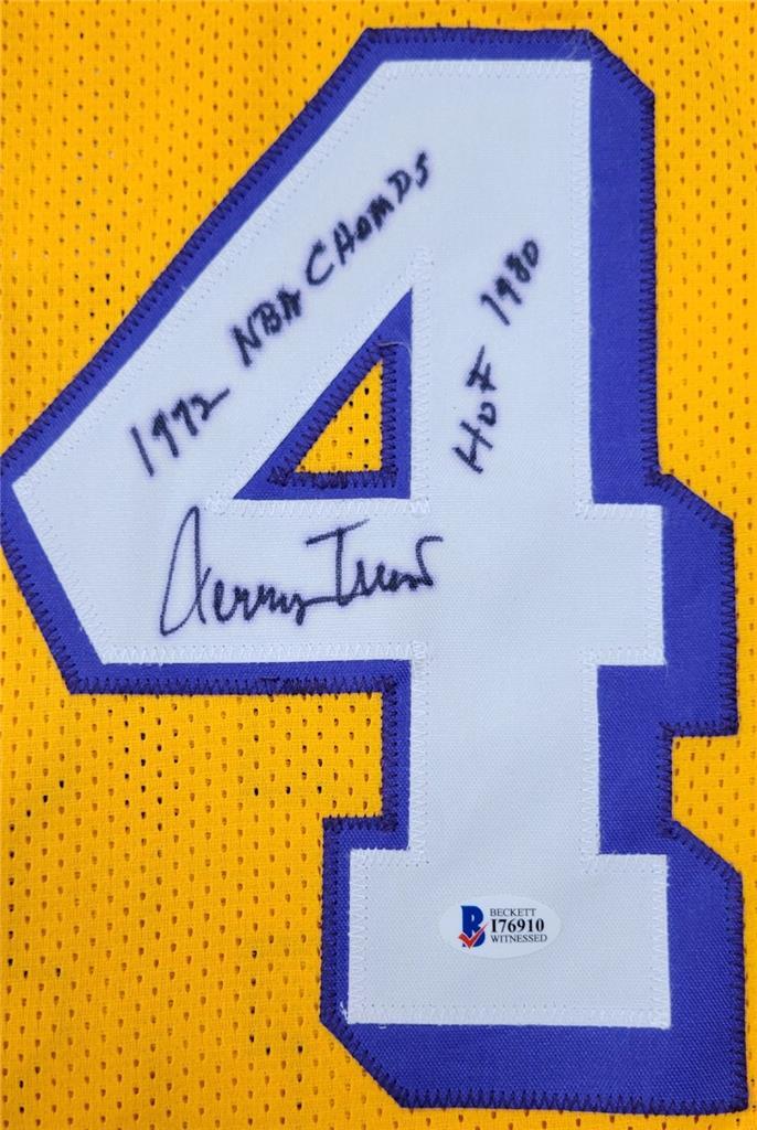 Jerry West signed 5x Stat Inscription Los Angeles Lakers Jersey auto Beckett BAS