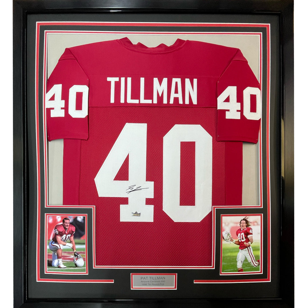 Framed Facsimile Autographed Pat Tillman 35x39 Arizona Red Reprint Laser Jersey
