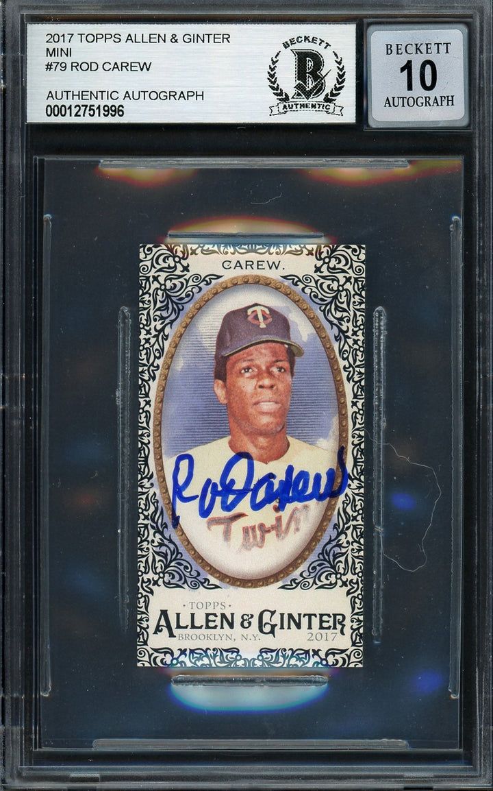 Rod Carew Signed 2017 Topps Allen & Ginter Mini Card 79 Twins Auto 10 Beckett
