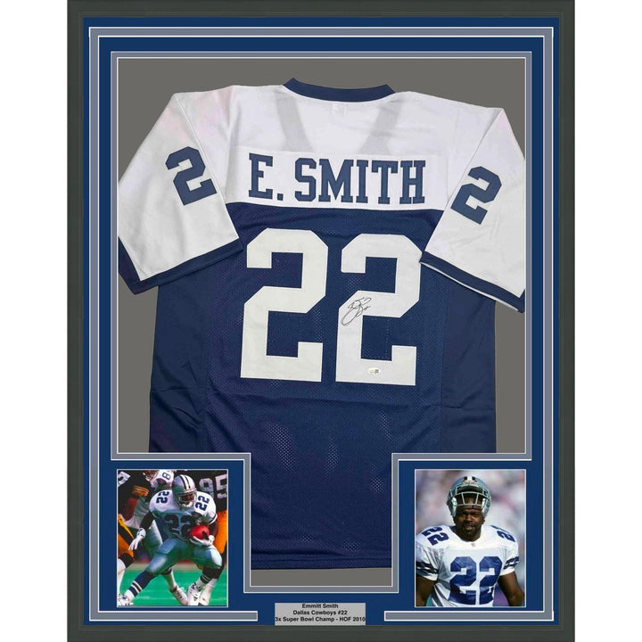 Framed Autographed/Signed Emmitt Smith 35x39 Dallas TG Jersey Beckett COA